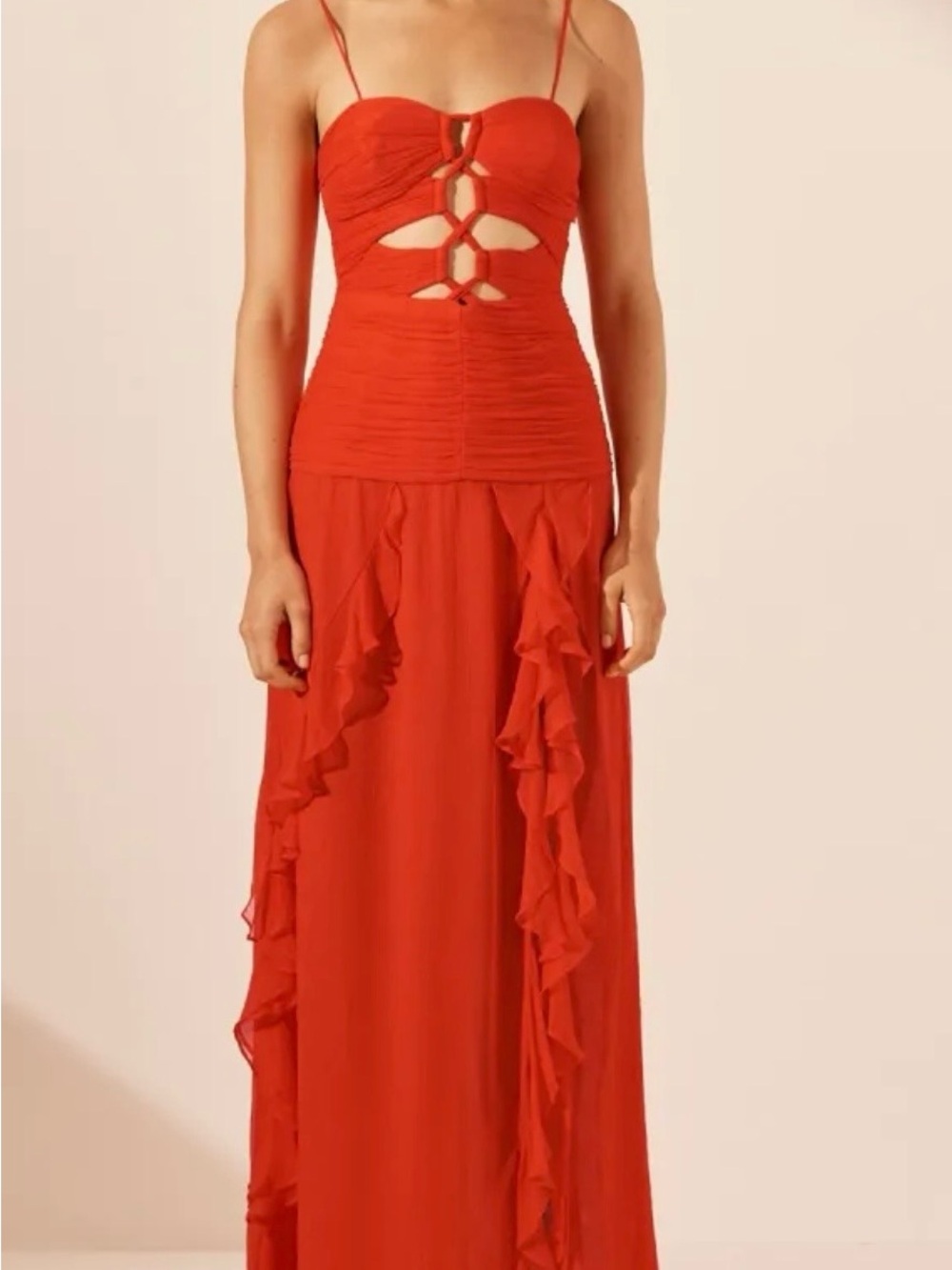 Shona Joy MAYA RUCHED LACE UP MAXI DRESS - HIBISCUS Size 2 NWT